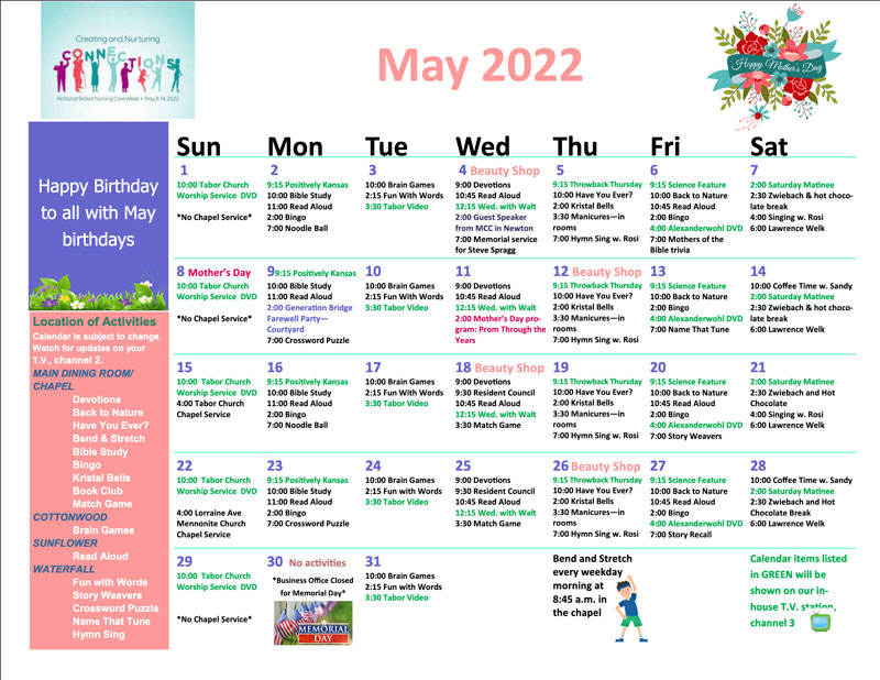 May 2022 activity calendar