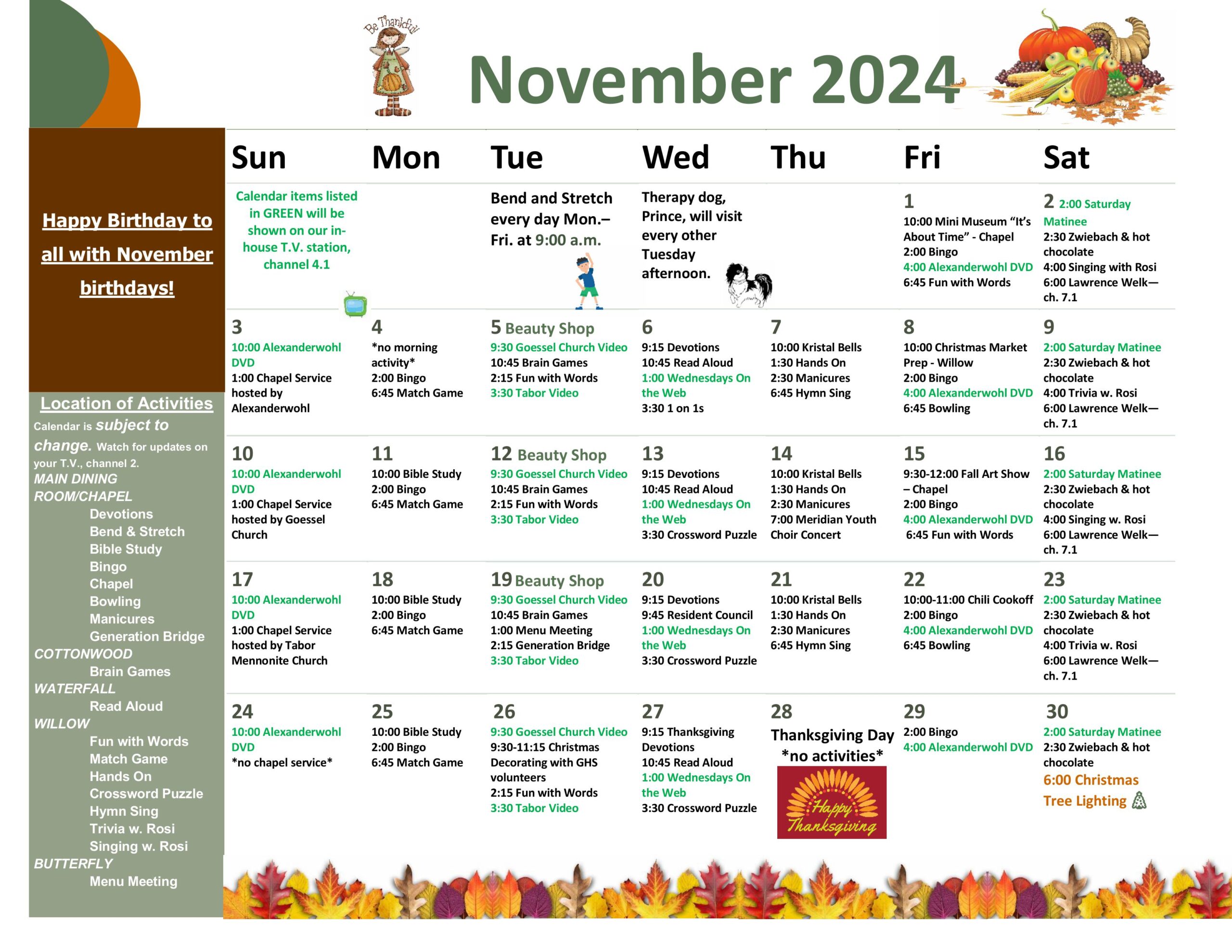 November 2024 activity calendar