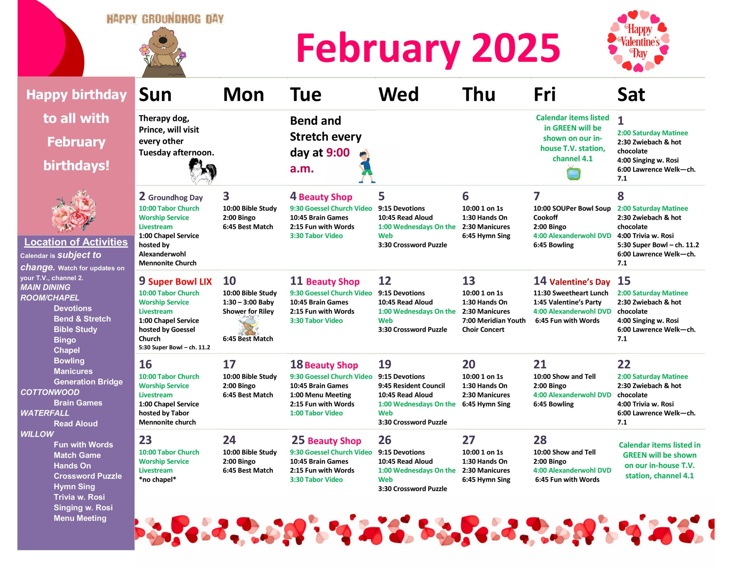 February 2025 activity calendar