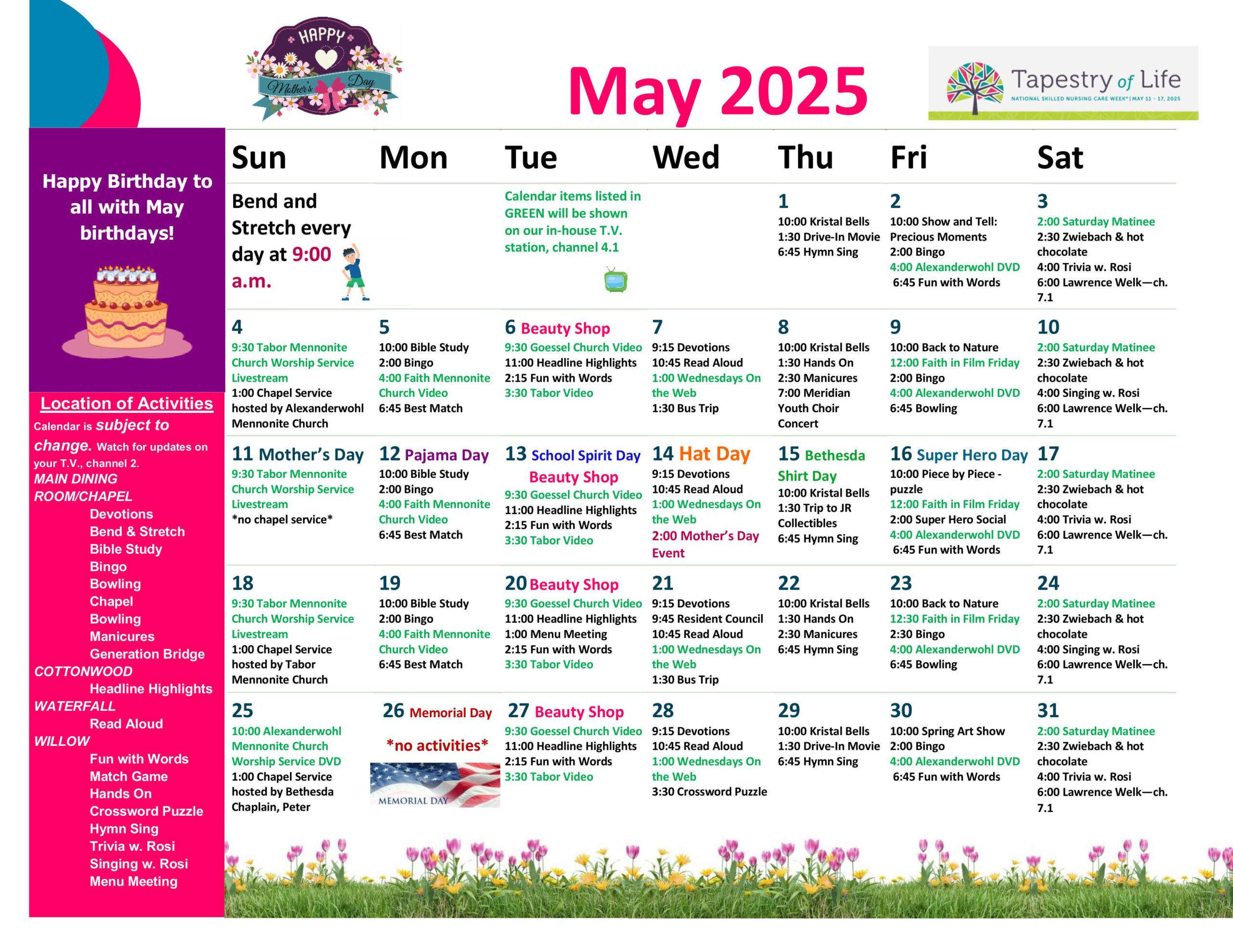 May 2025 activity calendar